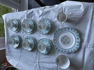 Buy Royal Stafford Bone China Tea Set 21 Piece In Light Blue And Floral Centre • 25£
