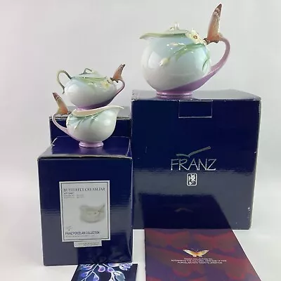 Buy Franz Porcelain Butterfly Tea Set Teapot Cream Creamer Sugar Jar W/ Original Box • 260.90£