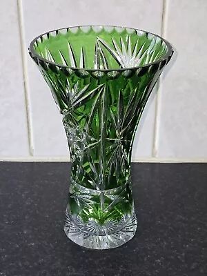 Buy Vintage Emerald Green Cut Crystal Glass Vase 10.5  • 250£