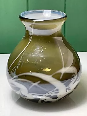 Buy Czech Republic Style Gold/caramel With White Marble Swirls Art Glass Bowl Vase • 14.99£