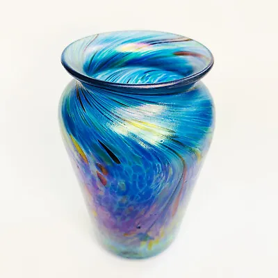 Buy British Art Glass Vase Iridescent Petrol Blue To Green • 60£