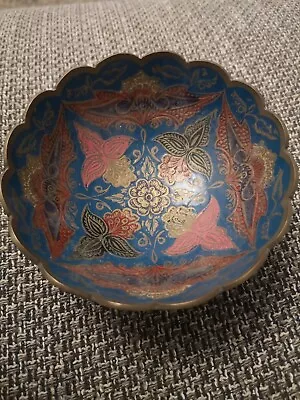 Buy Brass Decorative Cloisonné Enamel Bowl Indian Scalloped Vintage  • 2.50£