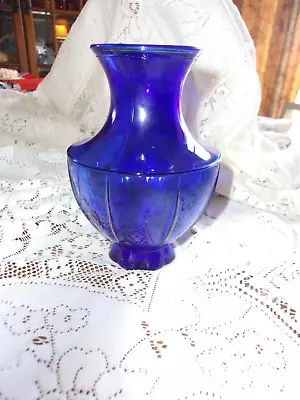 Buy Cobalt Blue Ribbed Big Belly Glass Vase • 16.33£