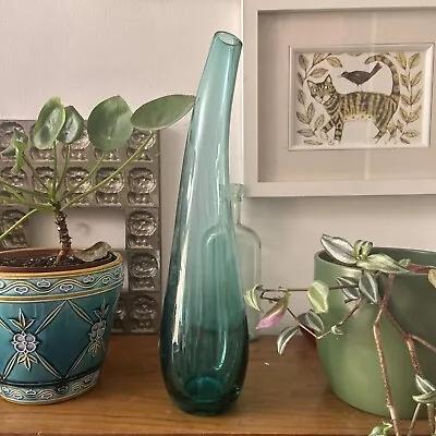 Buy Vintage 1970s Hand Blown Curved Green Blenko Art Glass Vase 33.5cm • 7.99£