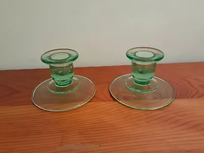 Buy Set Of 2 Green Depression Glass Candle Stick Holders • 12.01£