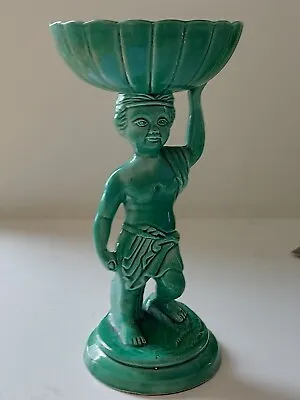 Buy Vintage Green Glazed Ceramic Cherub Pedestal Compote Dish Trinket Vase • 18£