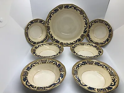 Buy Booths Silicon China Large Serving Bowl With Six Dessert Bowls 1931 Blue Dragon • 26.99£