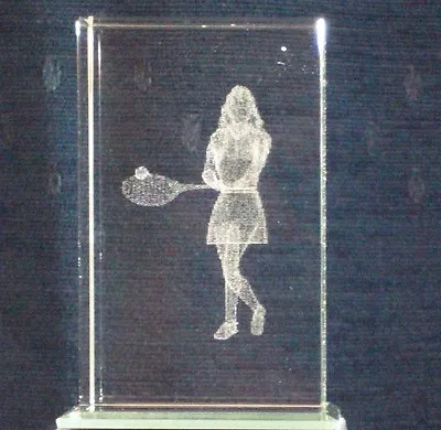 Buy LADIES TENNIS PLAYER@3D CRYSTAL Laser Block@PAPER-WEIGHT@Etched Image@Wimbledon? • 6.99£