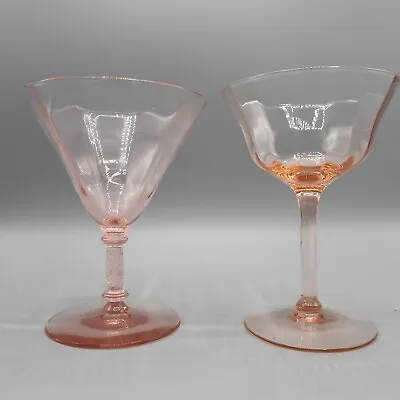 Buy 2 Pink Depression Glass Champagne Sherbert Goblet Elegant Vintage 5 In Tall Lot • 18.32£