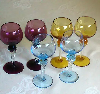 Buy 6 Bohemian Czech  Harlequin Claw Stem Crystal Hock Wine Cocktail 60's Glasses • 44.99£