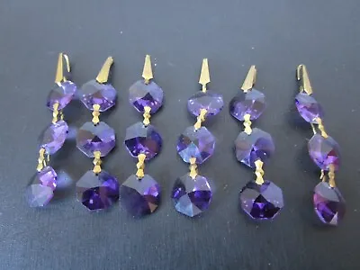 Buy Vintage Set Of 6 X Triple Cut Purple Glass Droplets Chandelier Spares • 6£
