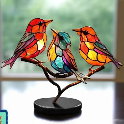 Buy Stained Glass Birds On Branch Desktop Vivid Ornament Metal Crafts Desktop Decor· • 12.97£