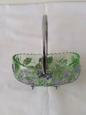Buy Vintage Sowerby 1930s Art Deco Pressed Green Glass Boat Bowl & Stand • 15£