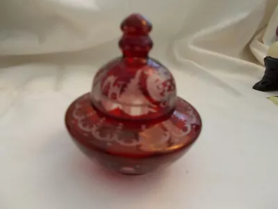 Buy Vintage Bohemian Red Small Glass Bowl With Lid • 10£