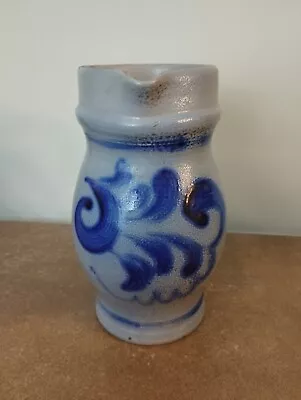 Buy Vintage C.1930, Westerwald German Stoneware Jug, Blue, Salt Glazed, 1 Litre • 7.95£