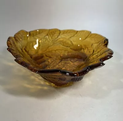 Buy Vintage Indiana Glass Candy Bowl Loganberry Amber Scallop Rim Leaves Berries • 9.65£