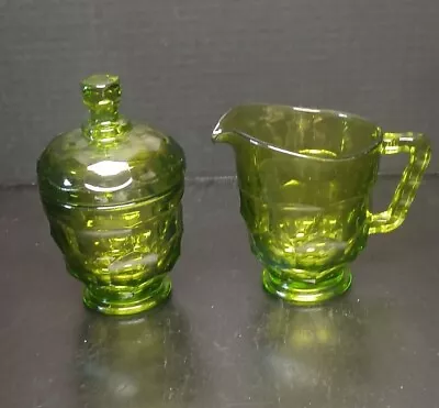 Buy Vintage Green Glass MCM Creamer And Sugar Bowl With Lid • 26.56£