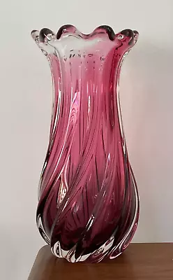 Buy LARGE VINTAGE CZECH CHRIBSKA PURPLE HEAVY GLASS VASE 29cm • 15£