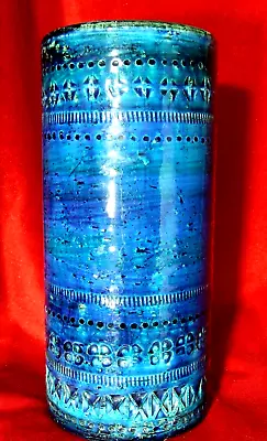 Buy ALDO LONDI For BITOSSI Cylinder Vase In Rimini Dark Blue Glaze, 23.5cm. Vintage. • 130£