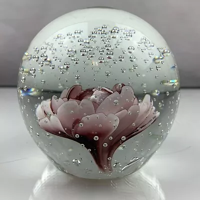Buy Vintage Paperweight Big Pink Purple Intricate Flower Bubbles Ground Base • 23.71£