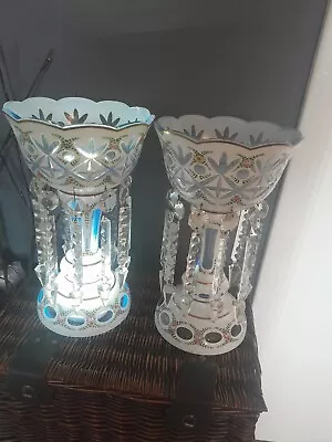Buy Pair Of Bohemian  Glass Lustre/Luster Lamp/Vases With Crystal Prism Droplets • 500£