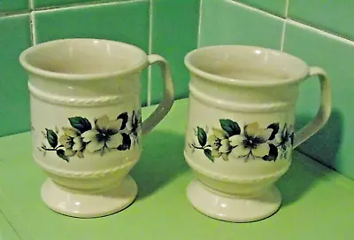 Buy Vintage Holkham Pottery Tea Coffee Mugs X 2 ~ Cream & Green Floral Pattern • 7.99£