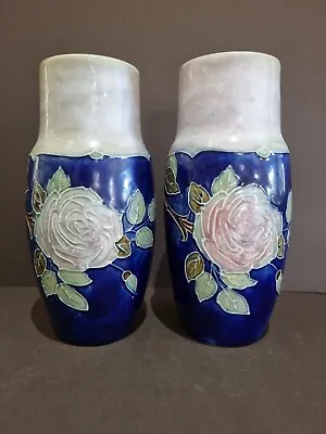 Buy Pair Royal Doulton Rose Vases 21.5 Cm F Jones & L Partington Art Nouveau C1910 • 65£