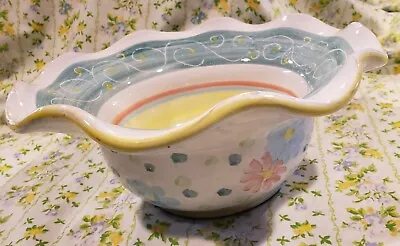 Buy Bellini Italy Art Pottery Ruffled Serving Bowl Pastel Blue Yellow Pink Swirl • 17.33£