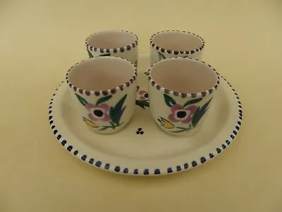Buy Poole Pottery Vintage Four Egg Cups & Plate Traditional Floral Design. • 17.50£