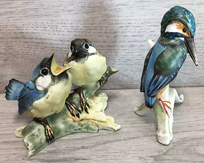 Buy GOEBEL W.GERMANY KINGFISHER FIGURE PERCHED ON A BRANCH & 2 Capodimonte Birds • 18£