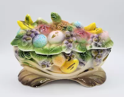 Buy Vintage Sutton's Creation Japan Hand Painted 3D FRUIT BASKET BOWL & LID Ceramic • 47.24£