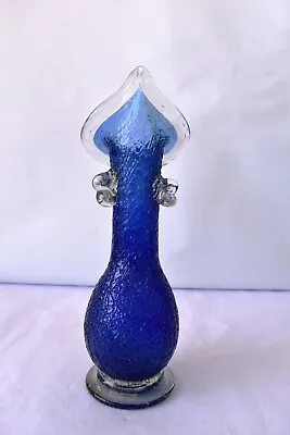 Buy Antique Scandinavian Glass Vase Cobalt Blue Tulip Flower Crackle Glass Rare  K5 • 156.75£
