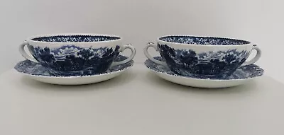 Buy Grindley English Country Inns Blue & White Ceramic Soup Bowls • 14.99£