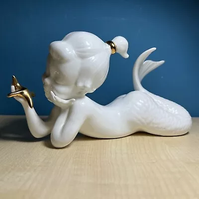 Buy Royal Osborne Fine White Bone China Mermaid Holding Golden Starfish Model- 3066 • 54.99£