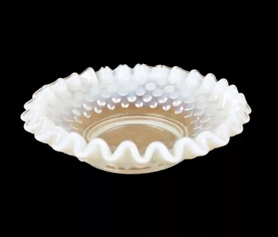 Buy Vintage Fenton French White Opalescent Ruffle/Pie Crust Edge Hobnail Nappy Bowl • 10.42£