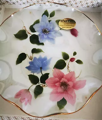 Buy Vintage Hand Painted Glass Dish Gold Edge By Pilkington Chance Boxed Plate • 7.99£
