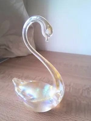 Buy Heron Glass Iridescent Swan Figurine Sculpture Yellow 5.5  Ornament /paperweight • 12.71£