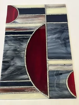 Buy Old Leaded Stained Slag Glass Window Panel Mission Style Red Blue UNFRAMED • 42.03£