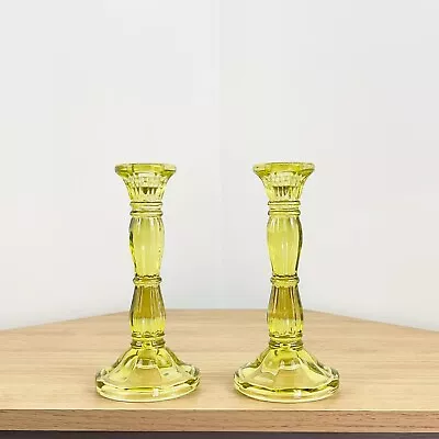 Buy Candle Holders Set Of 2 Green Glass Vintage Large 8  Tapered Stick Wedding Table • 22£