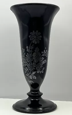 Buy 1940s Black Amethyst Glass Bud Vase With Sterling Overlay Flowers • 14.18£