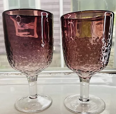 Buy Pottery Barn Purple Ombre Crackle Textured Water Goblet Honeycomb Rare Glass-2 • 42.69£