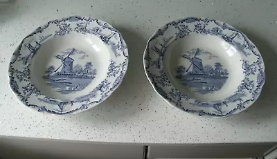Buy GRIMWADE BROS PAIR OF 26CM DISHES OR BOWLS DELPH PATTERN WINDMILLS C.1886-1900 • 16£
