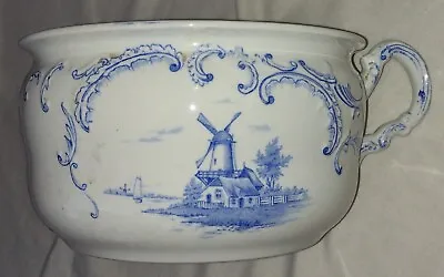 Buy Antique 19th C Ridgways Chamber Pot Semi Porcelain, Delft, Blue & White Gazunder • 115£