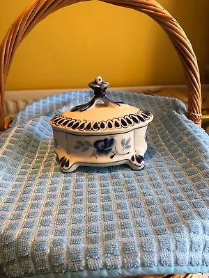 Buy USSR Russia - Hand Painted Blue & White Pattern  Design Pot With Lid • 3.99£