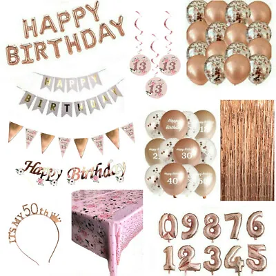 Buy Rose Gold Happy Birthday Bunting Banner Decorations Balloons Foil Girls Women • 2.99£