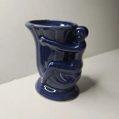 Buy McCoy Vintage Pottery 6.5  Blue Art Deco Cornucopia Vase With Nude Woman • 55.68£