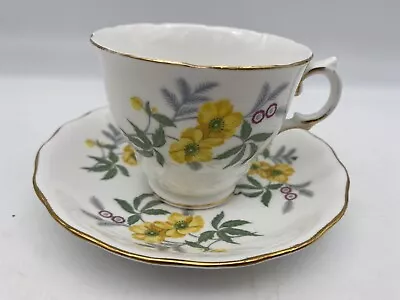 Buy Vintage Royal Vale Bone China Tea Cup And Saucer Yellow Pink Florals Gold Accent • 13.31£