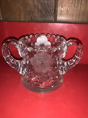 Buy Antique American Brilliant Cut Glass Etched Floral Sugar Bowl • 47.44£