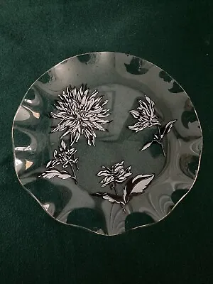 Buy Vintage Chance Glass Silhouette Black & White Floral Flowers 8  Fluted Plate • 7£