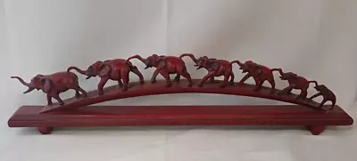 Buy Red Resin Seven Elephants On A Bridge Ornament 44cm • 24.99£